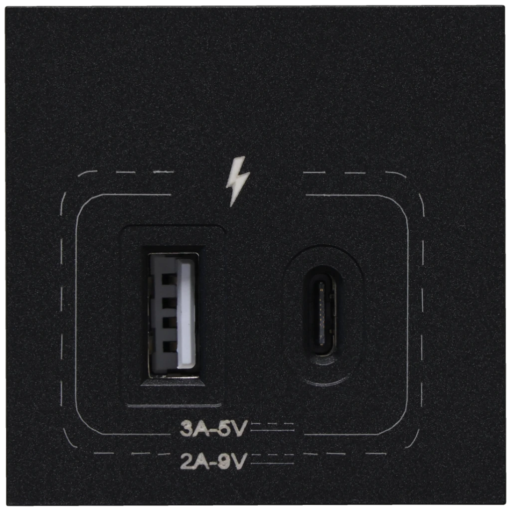 VETI3 18W COMBO USB A & C TYPE SOCKET MODULE GRAPHITE