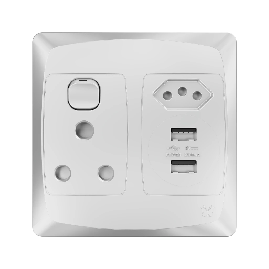 MES SINGLE + EURO + USB S/SOCKET 4X4 WHITE