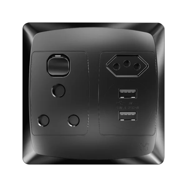 MES SINGLE + EURO + USB S/SOCKET 4X4 BLACK