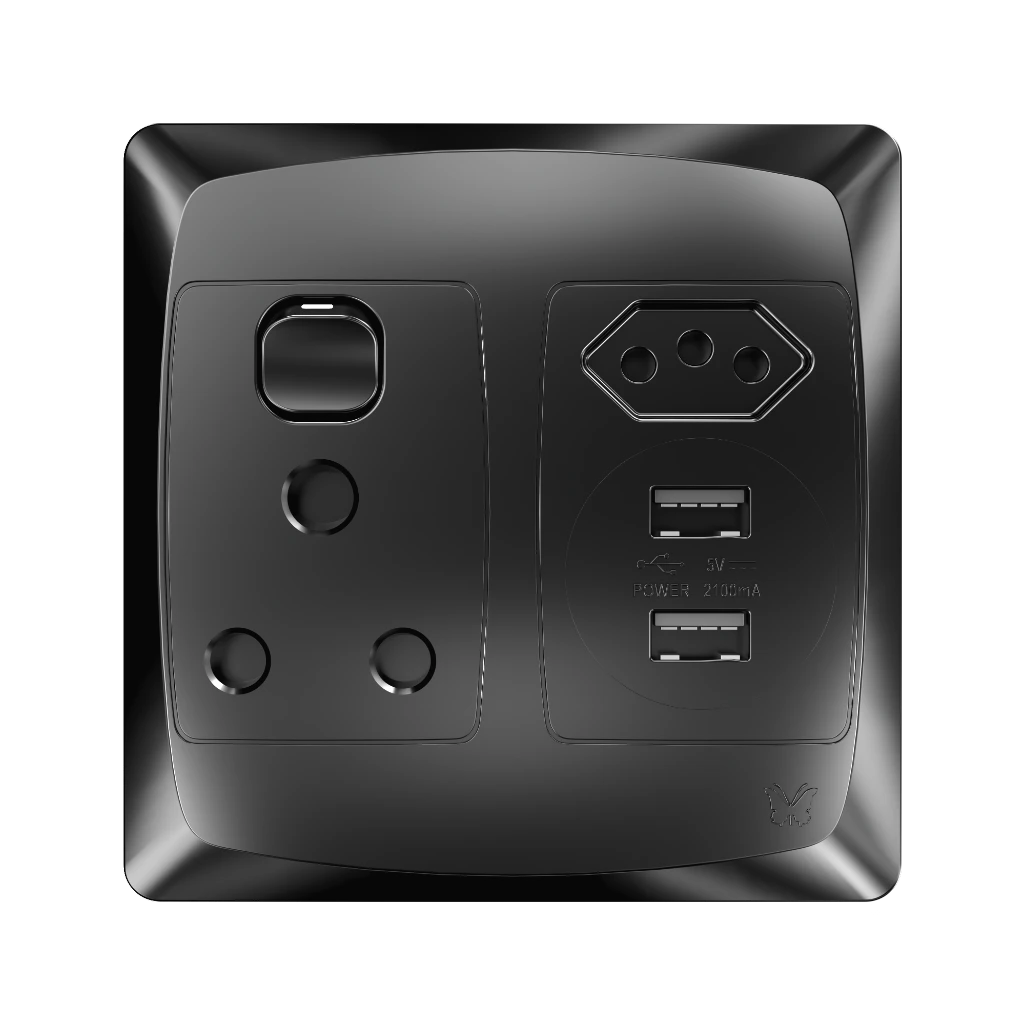 MES SINGLE + EURO + USB S/SOCKET 4X4 BLACK