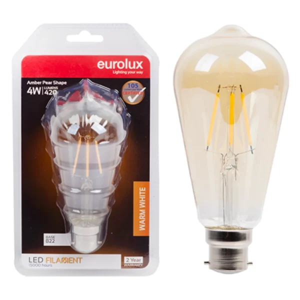 LED 4W B22 PEAR NIPPLE AMBER FILAMENT 2500K EU - G513BC