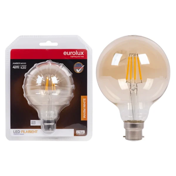 LED 4W B22 MINI MAXI AMBER FILAMENT 2500K EU - G514BC