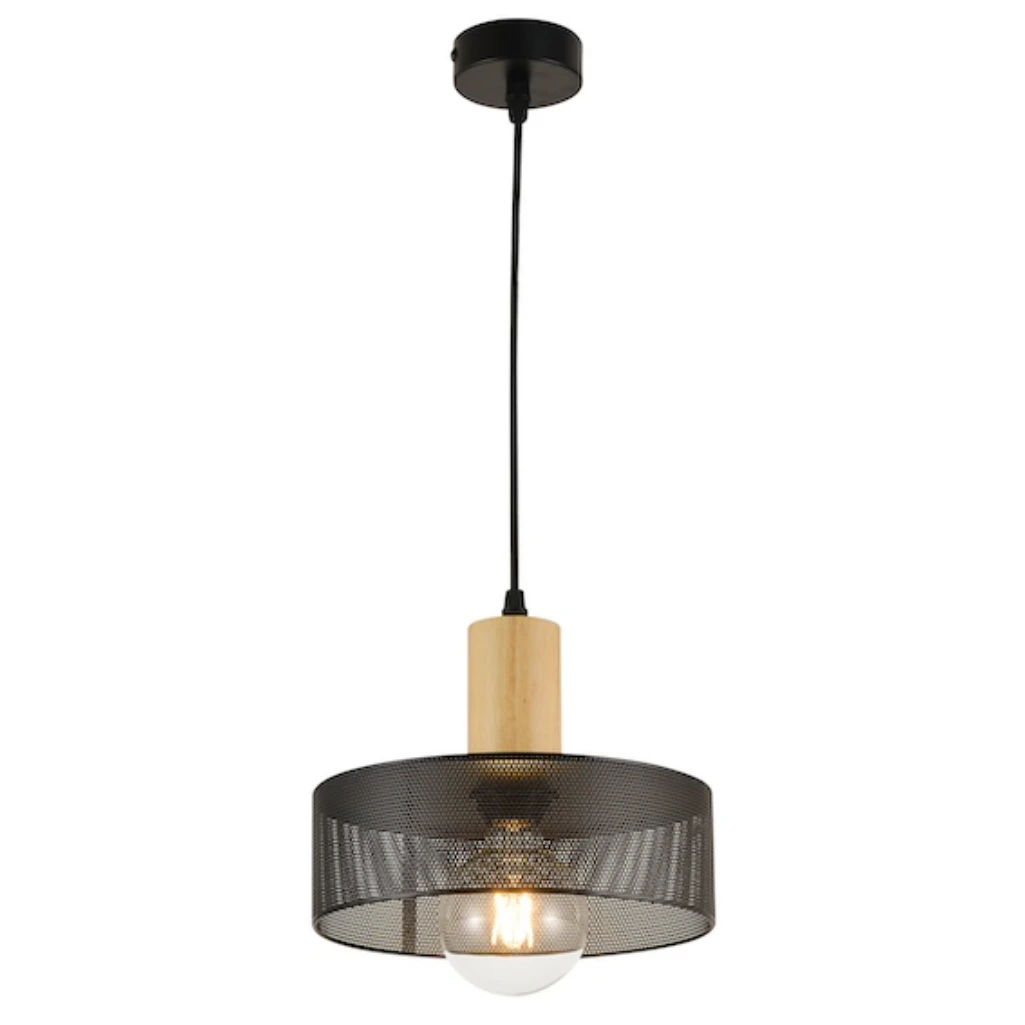 40W ES METAL AND WOOD PENDANT - PEN837 BLACK - BRI002